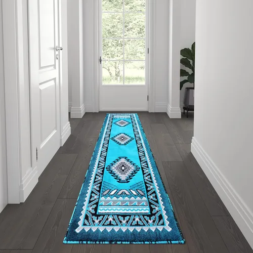 Miniatura 7 de Flash Furniture Ventana Collection - Alfombra decorativa del suroeste, alfombra de olefinas verde cazador de pelo bajo, alfombra de área de 2 x 7