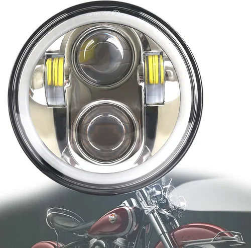Faro LED para motocicleta, 5-3/4 pulgadas, redondo, cromado, proyector LED con DRL blanco compatible con XL883N/FLSTS/XG750/FXDWG/XL1200V