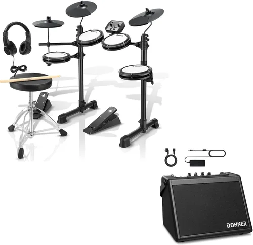 Donner DED-80 Juego de batería electrónica y mini amplificador eléctrico de 20 W