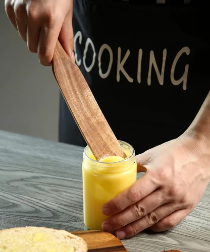 Miniatura 7 de Juego de 5 utensilios de cocina de teca natural, resistentes al calor, antiadherentes, con agujero para colgar, espátula ranurada para agitar