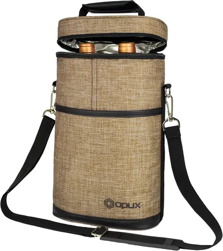Miniatura 13 de opux - Bolsa de transporte para 2 botellas de vino, bolsa aislada y a prueba de fugas para vino, bolsa de vino para viajes, ideal para picnic, BYOB