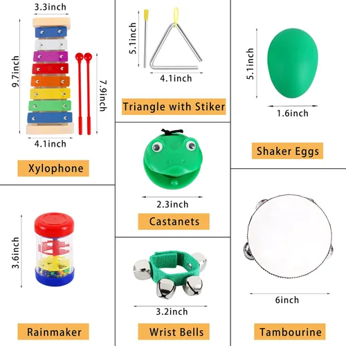 Miniatura 2 de EASTROCK Juego de 13 instrumentos musicales, el mejor regalo para niños, incluye pandereta, xilófono, instrumento triangular, agitador de huevos