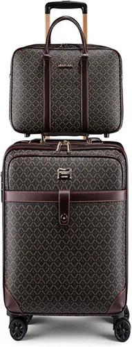 feilario 2 Piezas Equipaje de Negocios de Cuero con Ruedas Giratorias Impermeable Maleta de Mano con Cerradura TSA - Capacidad 36-55L, Rhombus,