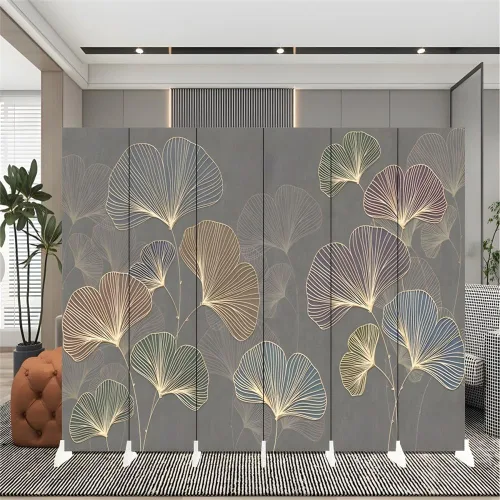 Miniatura 9 de Divisor de habitación, 6 paneles de madera plegables de privacidad con base de pies más anchos, separador de habitación portátil independiente