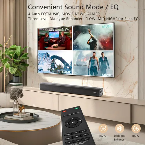 Miniatura 7 de Barra de sonido pequeña de 2.1 canales y 120 W para TV, PC, proyector, barra de sonido de TV de 23 pulgadas con subwoofer incorporado. Potenciador