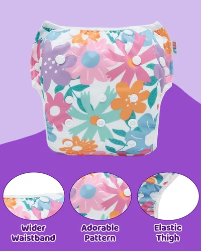 Miniatura 44 de Alva, Pañales de bebé para nadar, paquete de 2 unidades, talle único, reutilizable, lavable y ajustable de 0 a 36 meses. Tamaño de 10 a 40 lbs