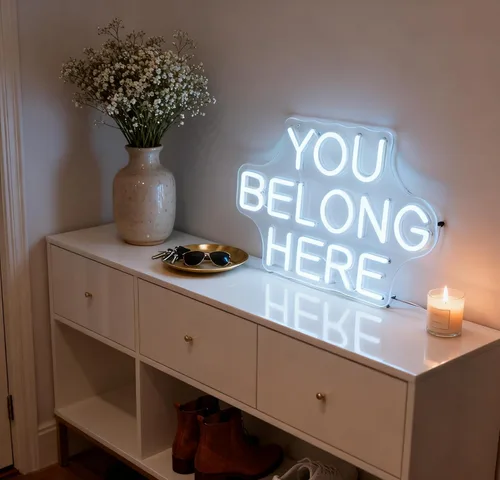 Miniatura 5 de Letrero de neón LED con texto en inglés "You Belong Here", luz de neón decorativa regulable alimentada por USB, para el hogar, sala de estar