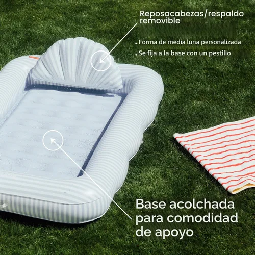 Miniatura 6 de FUNBOY Tanning Pool Lounger Float, XL 72'' x 48'' Pool Float with Custom Pillow and Large Cup Holder, Perfect for Pool or Backyard. Azul
