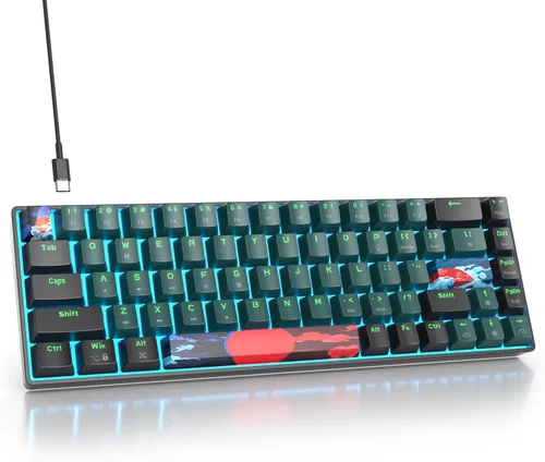 Miniatura 16 de Teclado mecánico portátil 60 % para juegos, teclado de oficina mini compacto con retroiluminación LED azul hielo de 61 teclas con cable, interruptor
