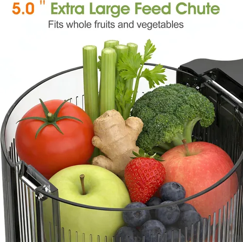 Miniatura 2 de Exprimidor de prensa en frío, material de acero inoxidable, máquinas exprimidoras con canal de alimentación de 5.0 pulgadas de ancho, exprimidor