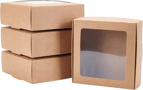 Miniatura 20 de BENECREAT Paquete de 30 cajas rectangulares de papel kraft marrón de 3.3 x 2.3 x 1 pulgadas con ventana transparente para regalos de boda, fiesta