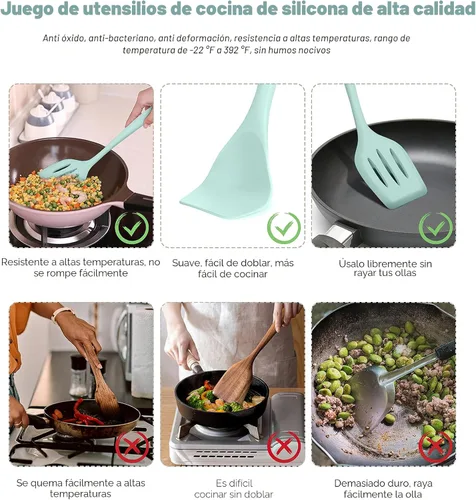 Miniatura 3 de Juego de utensilios de cocina, 12 piezas de utensilios de cocina de silicona (apto para lavavajillas), juego de espátulas resistentes al calor a 392