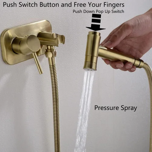 Miniatura 2 de TRUSTMI Juego de Rociador de Bidé Oculto de Agua Caliente y Fría para Baño, Rociador de Mano Shattaf, Accesorio de Inodoro de Agua Tibia, Oro Cromo