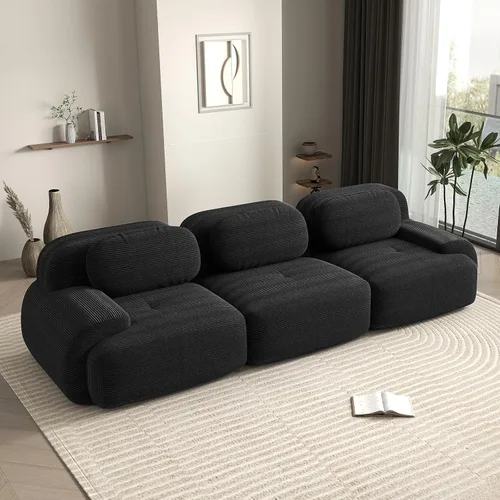 Miniatura 89 de Sofá biplaza moderno de 80 pulgadas para sala de estar, sofá de pana en forma de nube con asiento profundo, sofá modular negro, sofás de dos plazas