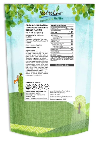 Miniatura 2 de Pasas orgánicas de California, X libras – Thompson Seedless Select, secado al sol, sin OMG, Kosher, sin sulfuro, a granel, ligeramente recubierto