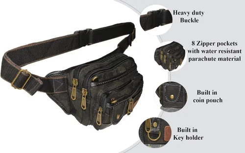 Miniatura 3 de Riñonera al aire libre Riñonera de lona Denim 5XL Cinturón de cintura para hombres y mujeres Bolsa de cadera, negro 1106L, Extragrande, Riñonera