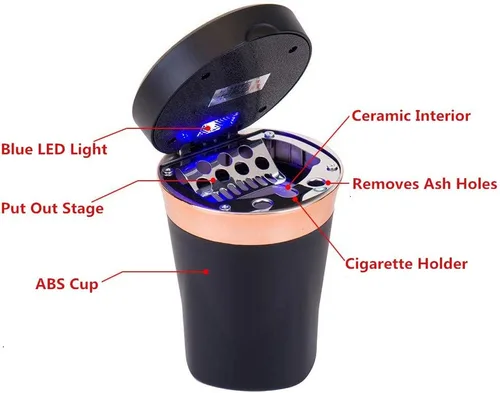 Miniatura 8 de Cenicero de automóvil, cenicero automático cigarro encendedor electrónico de cigarrillos desmontable, alimentado por energía solar/recargable por