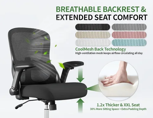 Miniatura 5 de Silla de oficina Silla de escritorio ergonómica cómoda: Silla de computadora de malla de 400 libras, sillas ergonómicas para juegos con ruedas, Negro
