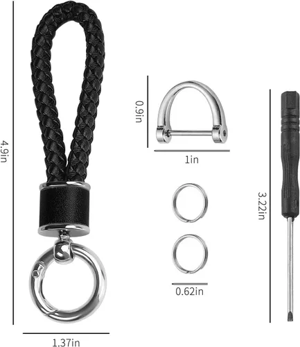 Miniatura 5 de Tukellen Llavero de tejido de cuero para automóvil, llavero de regalo para mujer, con anillo en D giratorio de 360 grados y destornillador