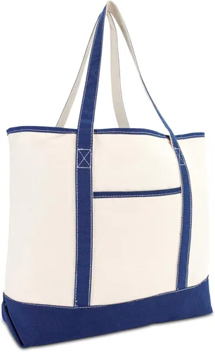 Bolsa de mano de lujo con parte superior abierta de 22 pulgadas con bolsillo exterior Azul marino
