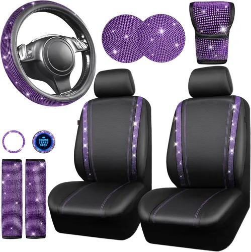 Miniatura 24 de CAR PASS Juego de fundas de asiento de coche con diamantes brillantes de 11 piezas, accesorios de coche con diamantes brillantes para mujer, funda