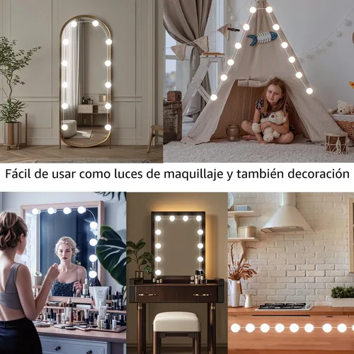 Miniatura 7 de Luces LED para espejo de tocador con 12 focos adhesivos regulables, 3000K 4500K 6500K y 10 niveles de brillo ajustables, enchufe con cable USB