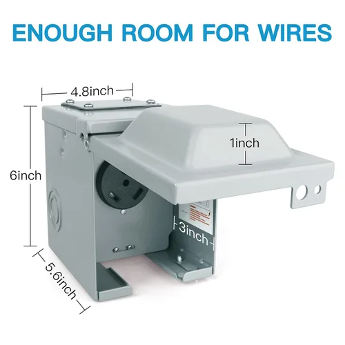 Miniatura 7 de Caja de toma de corriente RV de 30 amperios y 125 voltios, cerrada, con cerradura, resistente a la intemperie, NEMA TT-30R, panel de receptáculo