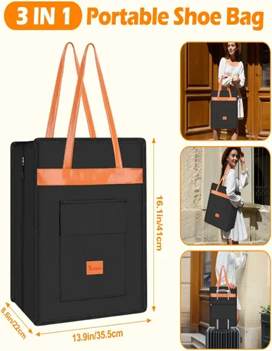 Miniatura 6 de Yotako Bolsa de Zapatos para Viaje con Mango de Cuero Negro Gris, Negro -, Estándar, Moderno