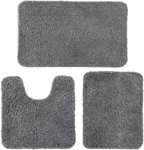 MIULEE Juego de 3 alfombras y tapetes de baño extra gruesos de microfibra antideslizante y tapete de baño de contorno en forma de U para baño, baño,