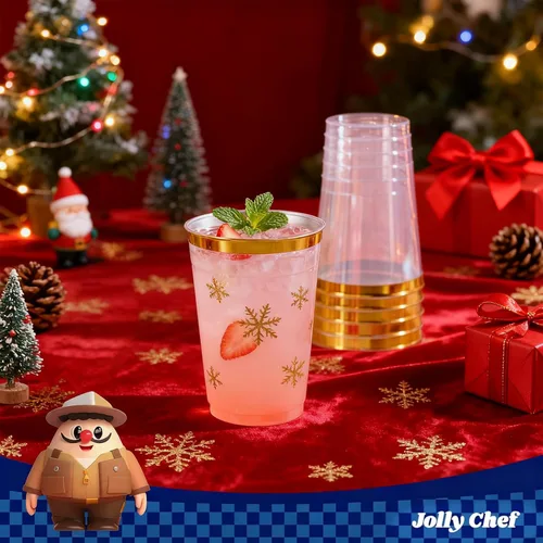 Miniatura 8 de JOLLY CHEF Paquete de 100 vasos de plástico desechables dorados, vasos de plástico transparente de 12 onzas, elegantes vasos desechables con borde