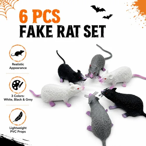 Miniatura 2 de 6 piezas de Halloween falsas ratas simulación PVC ratón novedad decoración Halloween