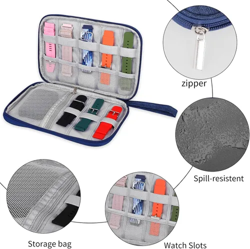 Miniatura 2 de TIESOME Organizador de correa de reloj, bolsa de viaje para correas de reloj, funda impermeable, compatible con todas las correas (azul marino)