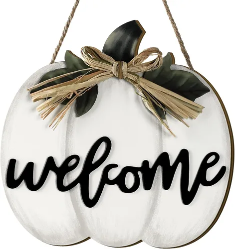Miniatura 9 de Jetec Letrero de bienvenida de calabaza de otoño, colgante de puerta de Acción de Gracias, decoración de calabaza de madera, letrero colgante