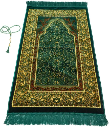Miniatura 28 de Alfombra de oración – Alfombra turca Janamaz Sajada de felpa suave para hombres y mujeres, alfombrilla de oración lisa y sólida, regalo de Ramadán
