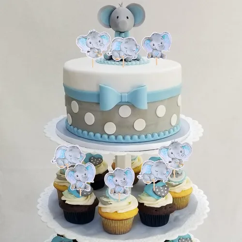 Miniatura 6 de 36 piezas de decoración de cupcakes de elefante azul It's a Boy Baby Shower para temática de elefante, revelación de género, baby shower, niños
