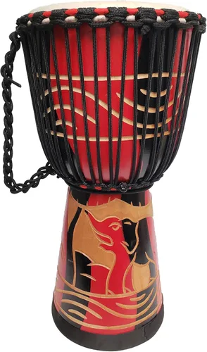 Miniatura 14 de Djembe Drum Carved Bongo música de inspiración africana también una idea única para regalar. Carver Abstract Elephant Giraffe Turtle.