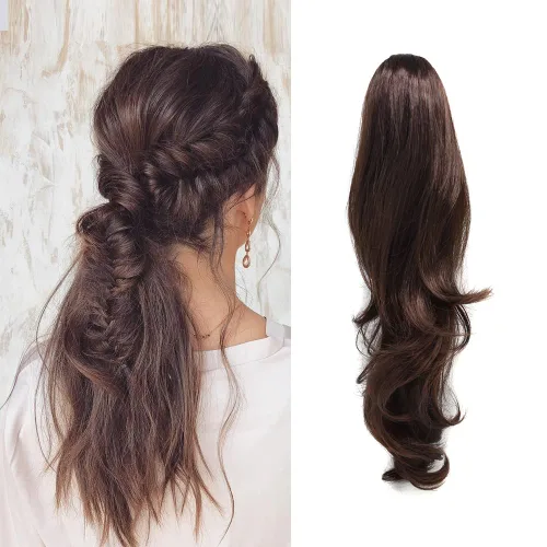Miniatura 19 de Natural Mujeres Onduladas Chic Garra Pinza Pinza Cola de Caballo Coqueto Capa Extensión de Pelo 14" Rizado Fibra de Alta Temperatura Extensión de 1#