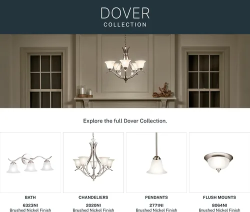 Miniatura 9 de Kichler Dover - Lámpara de araña de 23 pulgadas en níquel cepillado, 5 luces clásicas para vestíbulo o comedor con vidrio semillado grabado