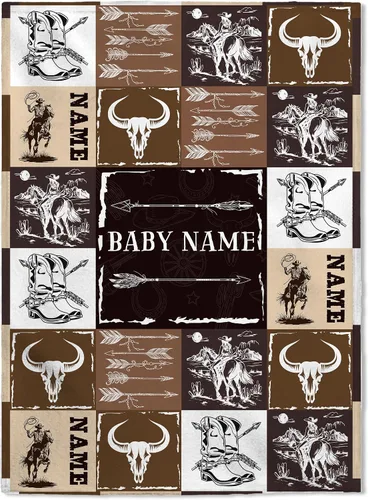 FLOCHIL Manta de bebé personalizada para niños, manta de bebé personalizada con nombre, manta de bebé occidental personalizada, regalo para baby