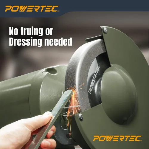 Miniatura 5 de POWERTEC Muela abrasiva CBN de 6 pulgadas grano 320, 1-1/4" de ancho, árbol de 1/2" - Rueda de afilado CBN 4 en 1 con borde de radio de 1/4" y cara