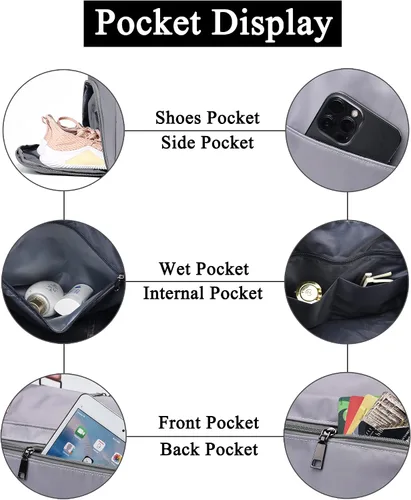 Miniatura 69 de Bolsa de gimnasio con bolsillo húmedo, bolsa de viaje plegable para mujer, bolsa de viaje impermeable para viajes, gimnasio, yoga