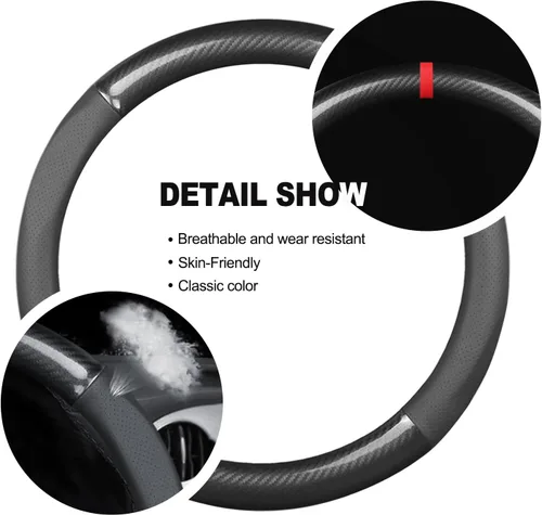 Miniatura 6 de Ergocar Funda deportiva de fibra de carbono y cuero PU para volante de automóvil, protector antideslizante para volante de automóvil universal