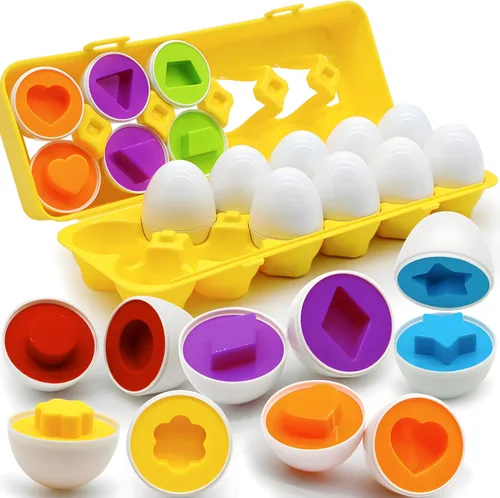 WEEJOYGAM Juguetes Montessori para niños pequeños de 1, 2, 3 años, huevos de Pascua, cesta de Pascua, regalo de cumpleaños, clasificación sensorial