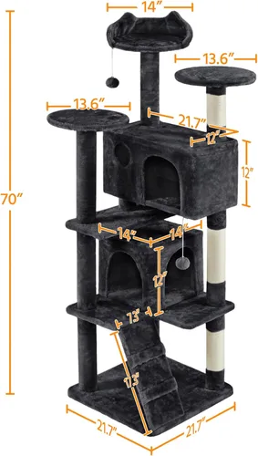 Miniatura 4 de Yaheetech Árbol para gatos de varios niveles para gatos grandes, con cómodos condominios para gatos de interior Negro