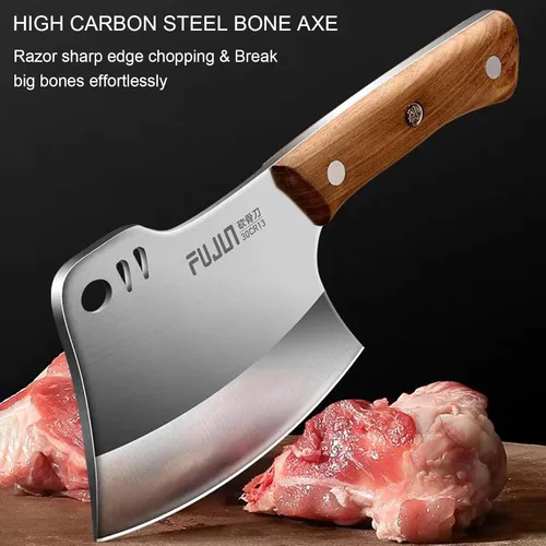 Miniatura 2 de Cuchillo Cuchilla de Carnicero para Cortar Carne y Hueso Hecho a Mano, Hachas de Carnicero de Servicio Pesado, Cortador de Huesos Forjado a Mano