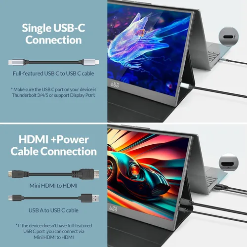 Miniatura 6 de LR Monitor portátil, 15.6 pulgadas 1080P FHD ultra delgado monitor de viaje, USB-C HDMI segunda pantalla externa para laptop, MacBook Surface PC