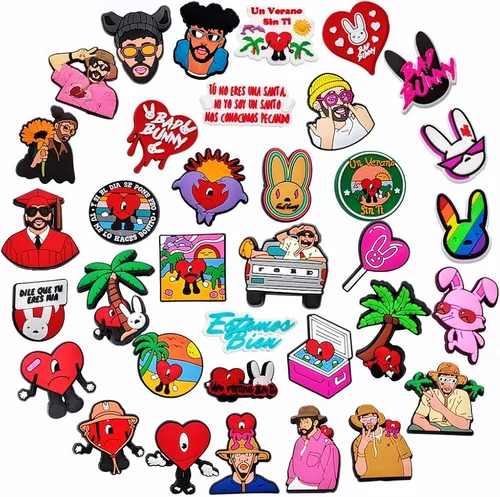 36 dijes para zapatos de conejo malo para sandalias de zueco de caricaturas, accesorios para niñas, niños, adolescentes, hombres y mujeres,