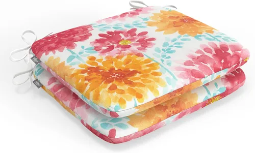 Miniatura 14 de Pillow Perfect Cojín floral brillante para silla de interior/exterior con lazos, 2 unidades, 15.5 x 18.5 pulgadas, azul/naranja Marlow