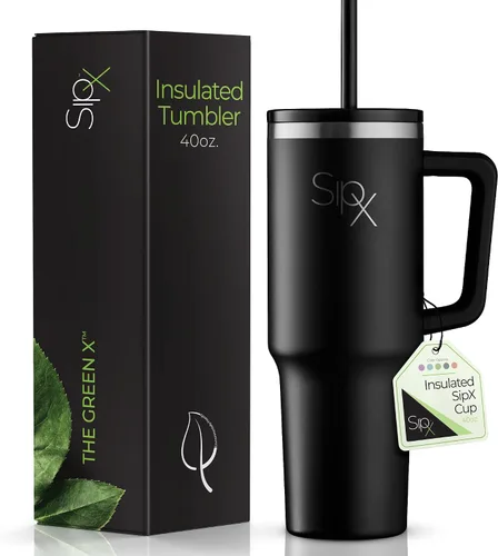 Miniatura 10 de SipX™ Vaso aislado de 30 onzas con asa y pajita, acero inoxidable aislado al vacío, a prueba de fugas, apto para portavasos - Perfecto para café