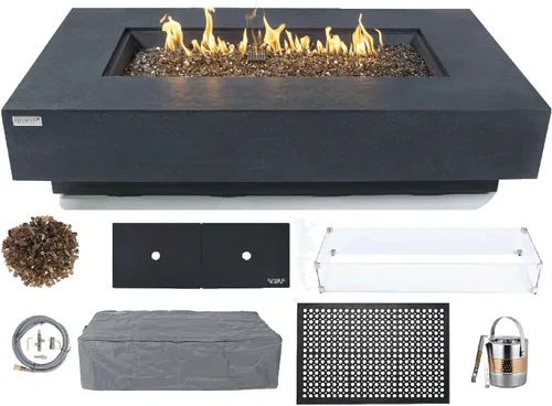Miniatura 95 de Elementi+ Mesa de Fuego de Gas Colorado de Hormigón Fundido de 56" Rectangular, Hoguera al Aire Libre con Ignición Electrónica Incluye Cubierta